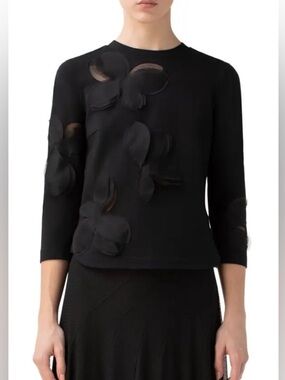 Akris Punto Magnolia Applique Jersey Sweater Black Size 10